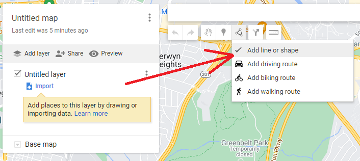 Google Maps Draw a Line Button