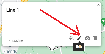 Google Maps Click the Pencil icon to edit the line