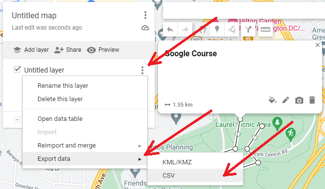 Google Maps Select Export Layer to CSV