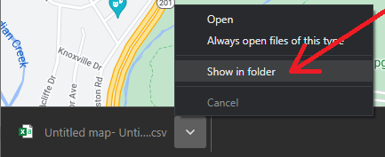 Google Maps downloaded file Show in folder