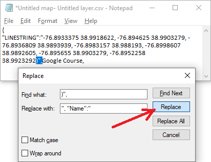 Google Maps Replace ')",' with '", &quotName":"'